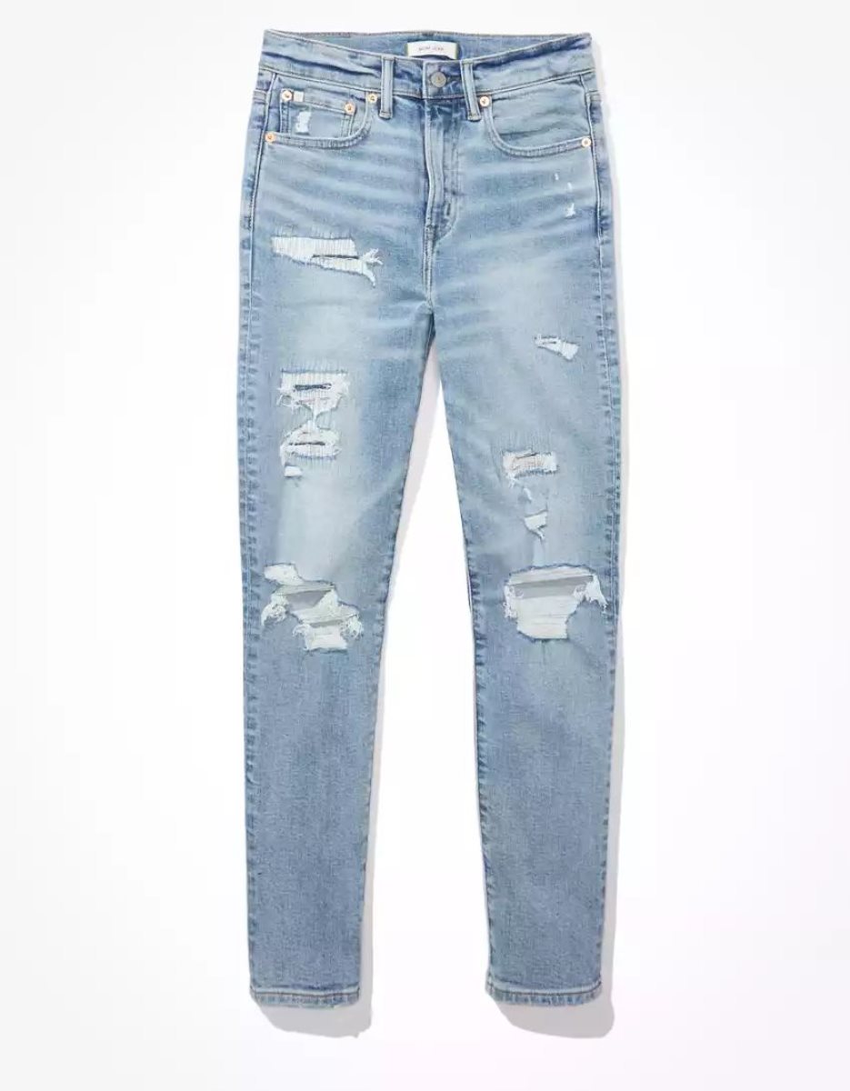 Jean American Eagle AE77 Mom Lavage Clair Femme | VAB-52627325